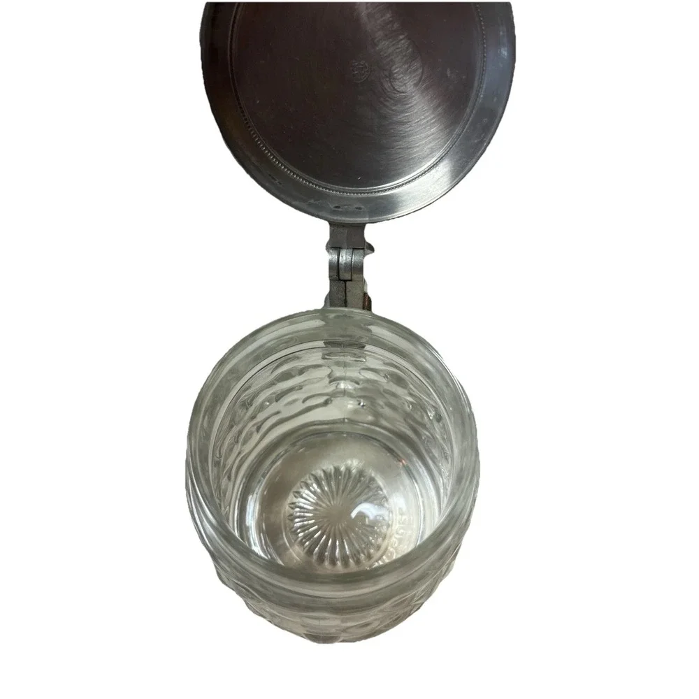 BMF German Glass Lidded Stein with Pewter‎ Lid Breweriana Collectible Germany